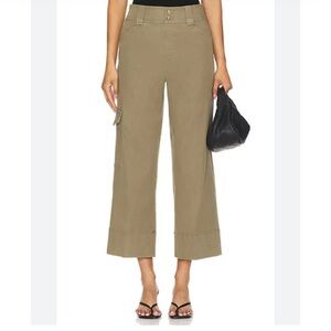 Spanx Stretch Twill Cropped Wide Leg Trouser Pull On Pants in Spanish Olive Sz M